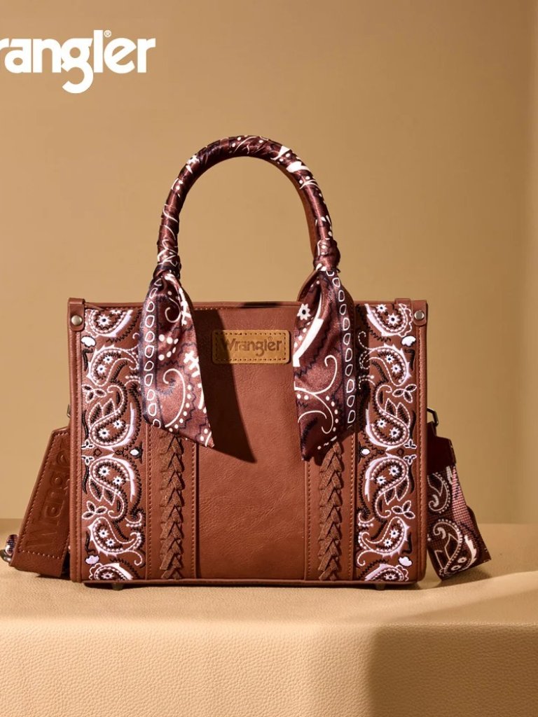 Wrangler Braided Paisley Bandana Tote Bag - Brown